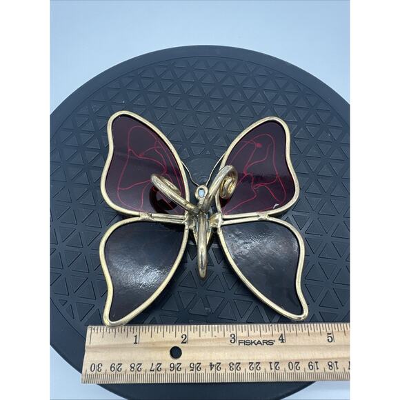 Vtg Stained Glass Sun Catcher Red and Amber Butterfly - Picture 4 of 5